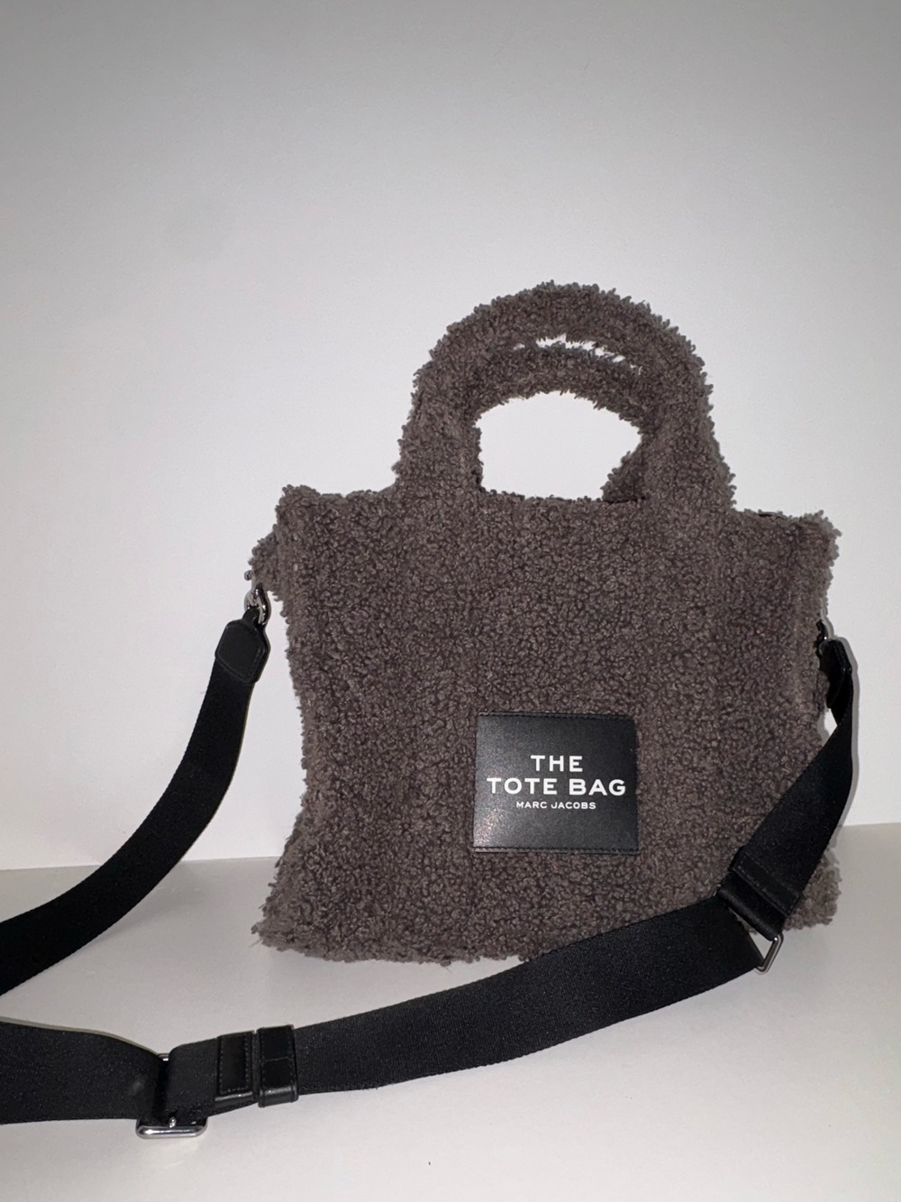 Marc Jacobs Sherpa Mini Tote in Dark Brown with Black Strap